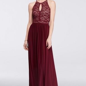Morgan & Co Lace Keyhole Halter Dress